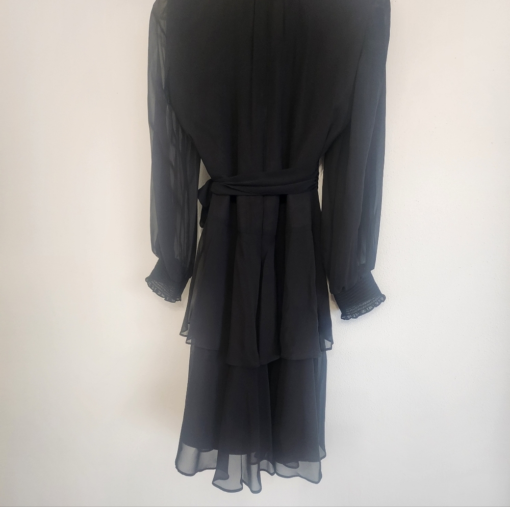 Womens Black Chiffon Tiered Mock Neck Split Sleeve Dress Rosalia By Alex Marie - Picture 11 of 15